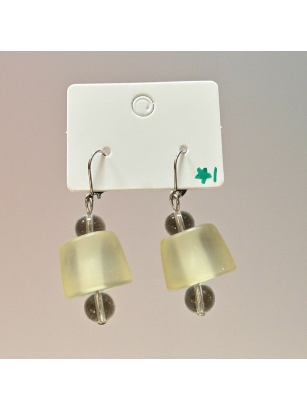 Silver and Cream Dangle Earrings with Clear Accent Beads NWOT